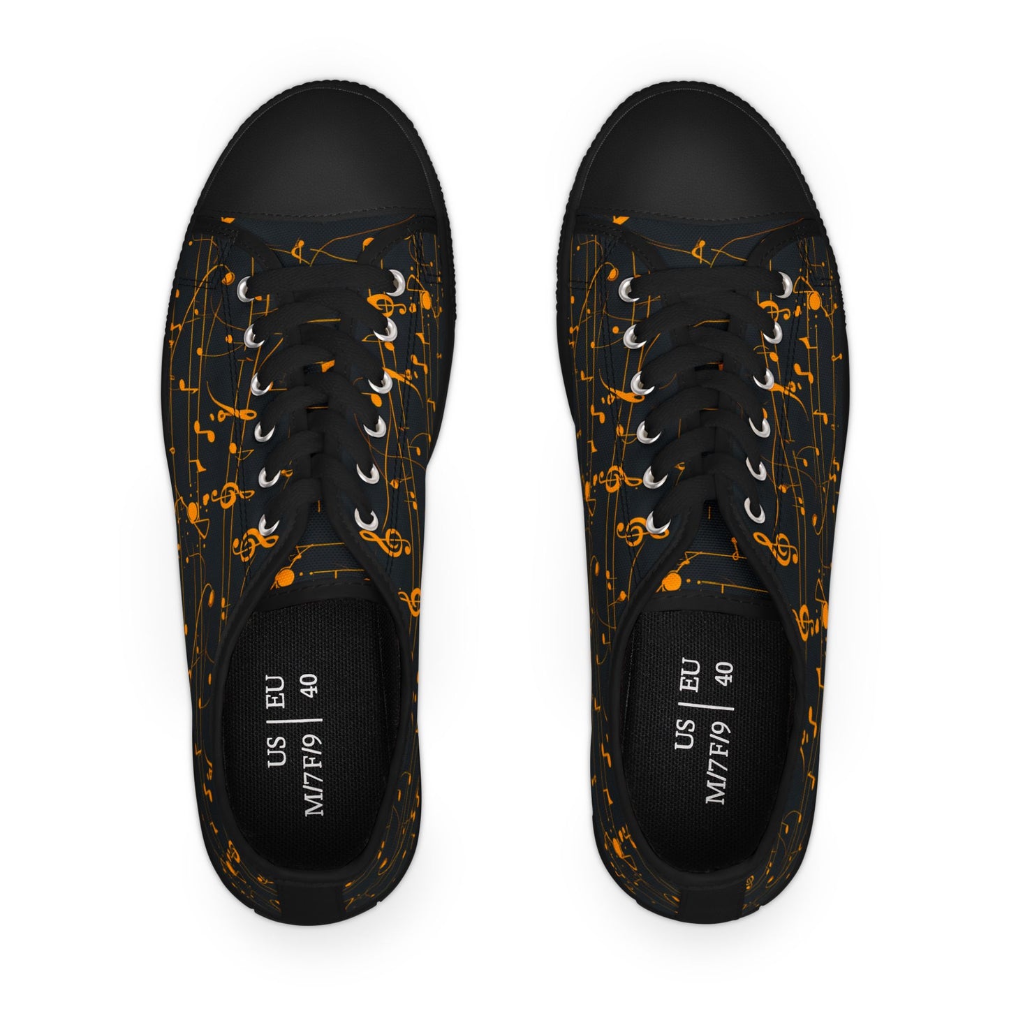 Low Top Sneakers — Black Gold Musical Notes Design