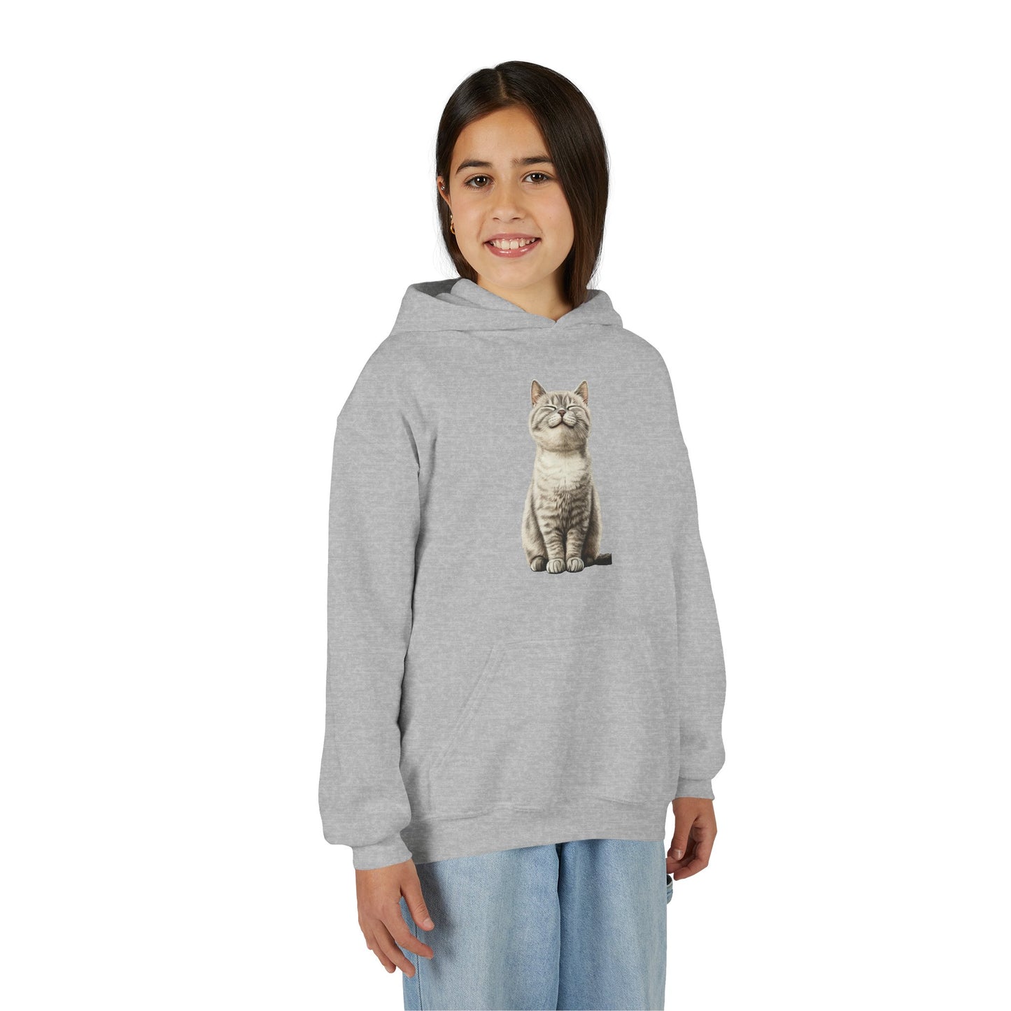 Kids Cat Hoodie – Cute Sitting Kitten Youth Hooded Sweatshirt