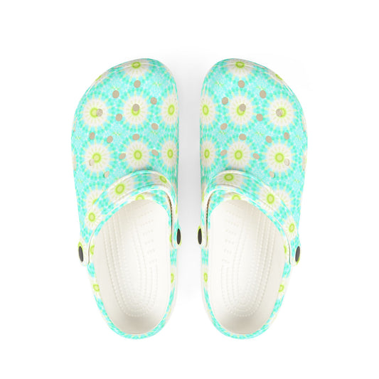Aqua Daisy EVA Foam Clogs — Lightweight Floral Garden Shoes