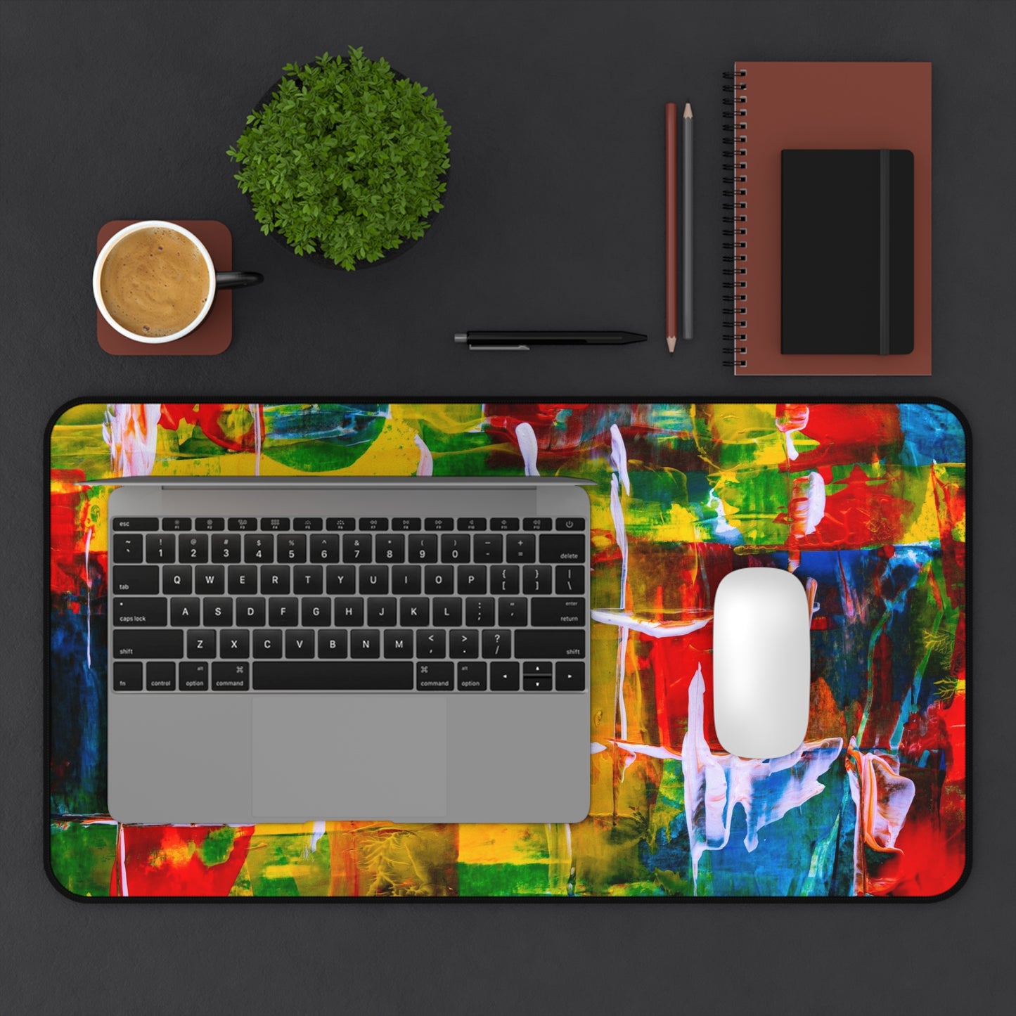 Abstract Color Splash Desk Mat — Vibrant Modern Office Mousepad