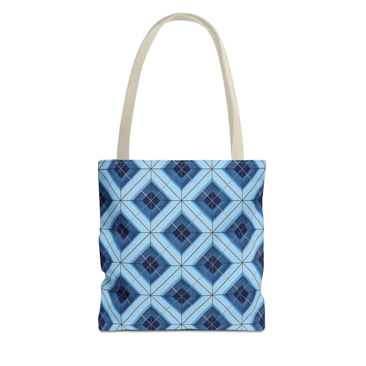 Blue Geometric Tote Bag — Repeating Diamond Pattern AOP