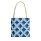 Blue Geometric Tote Bag — Repeating Diamond Pattern AOP