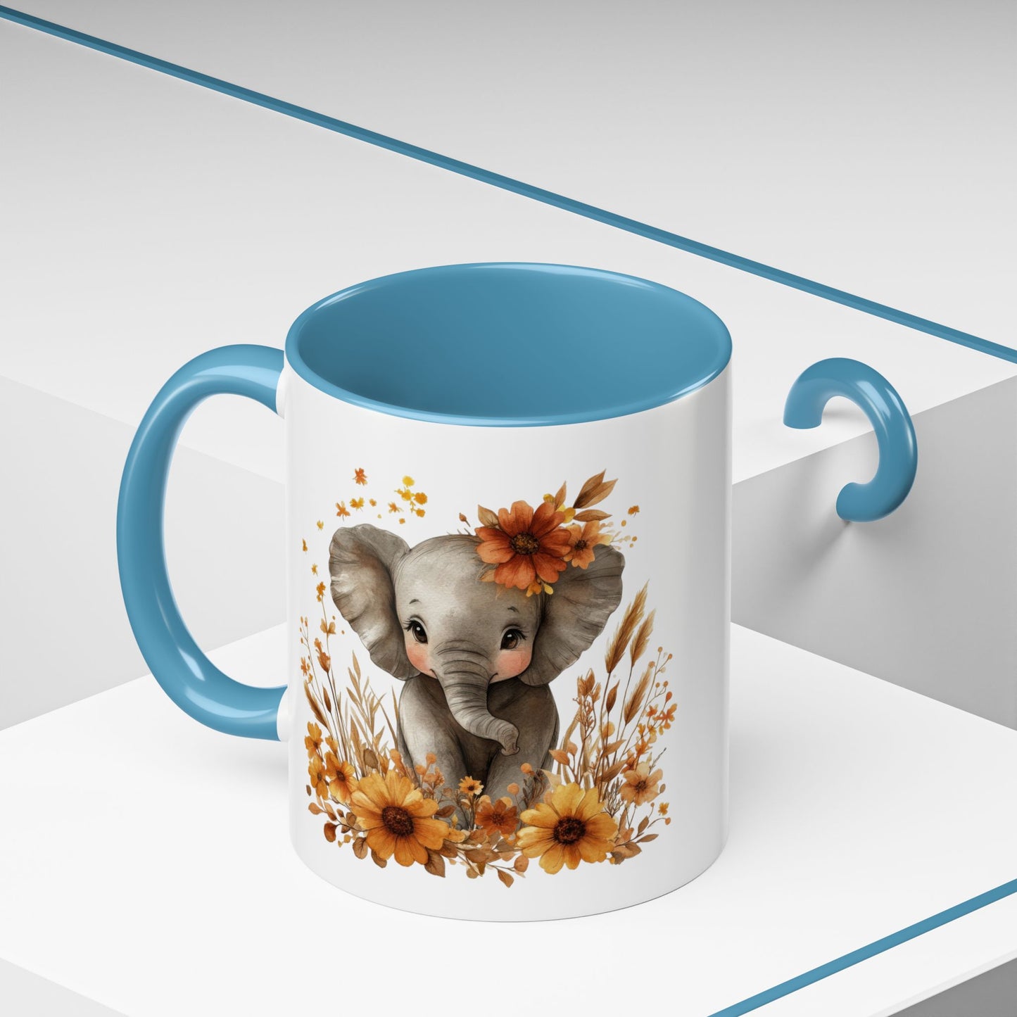 Adorable Elephant Floral Coffee Mug, Cute Animal Mug, Coffee Lover Gift, Kids Mug, Baby Shower Decor