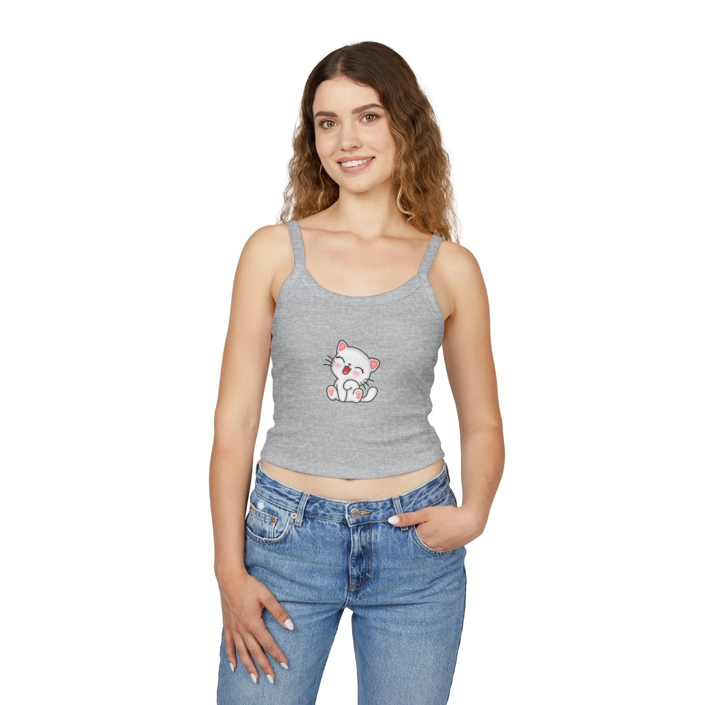 Cute Cat Graphic Women's Spaghetti Strap Tank Top, Summer Top, Cute Animal Shirt, Casual Wear, Gift for Cat Lovers