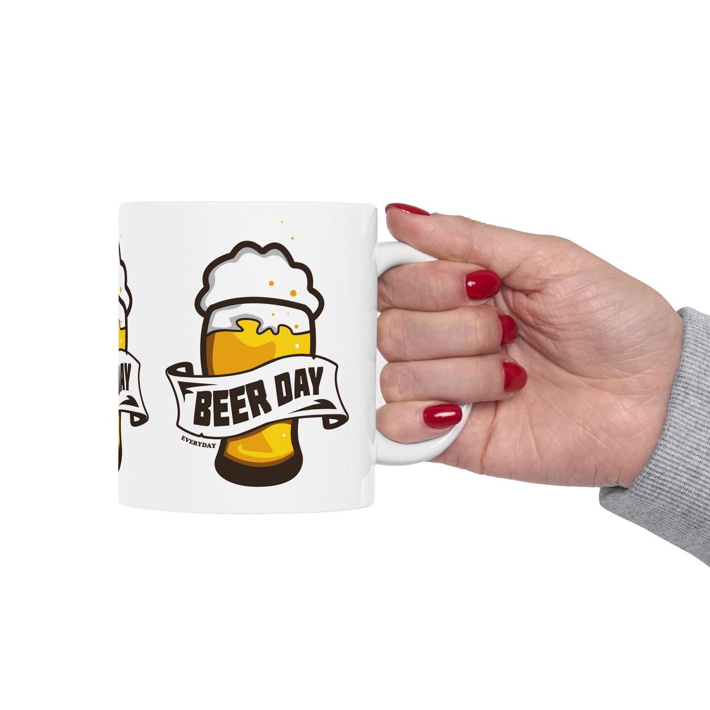 Beer Day Ceramic Mug - Fun Gift for Beer Lovers, Drinking Parties, Home Bar Decor, Father's Day, Birthday, Celebration