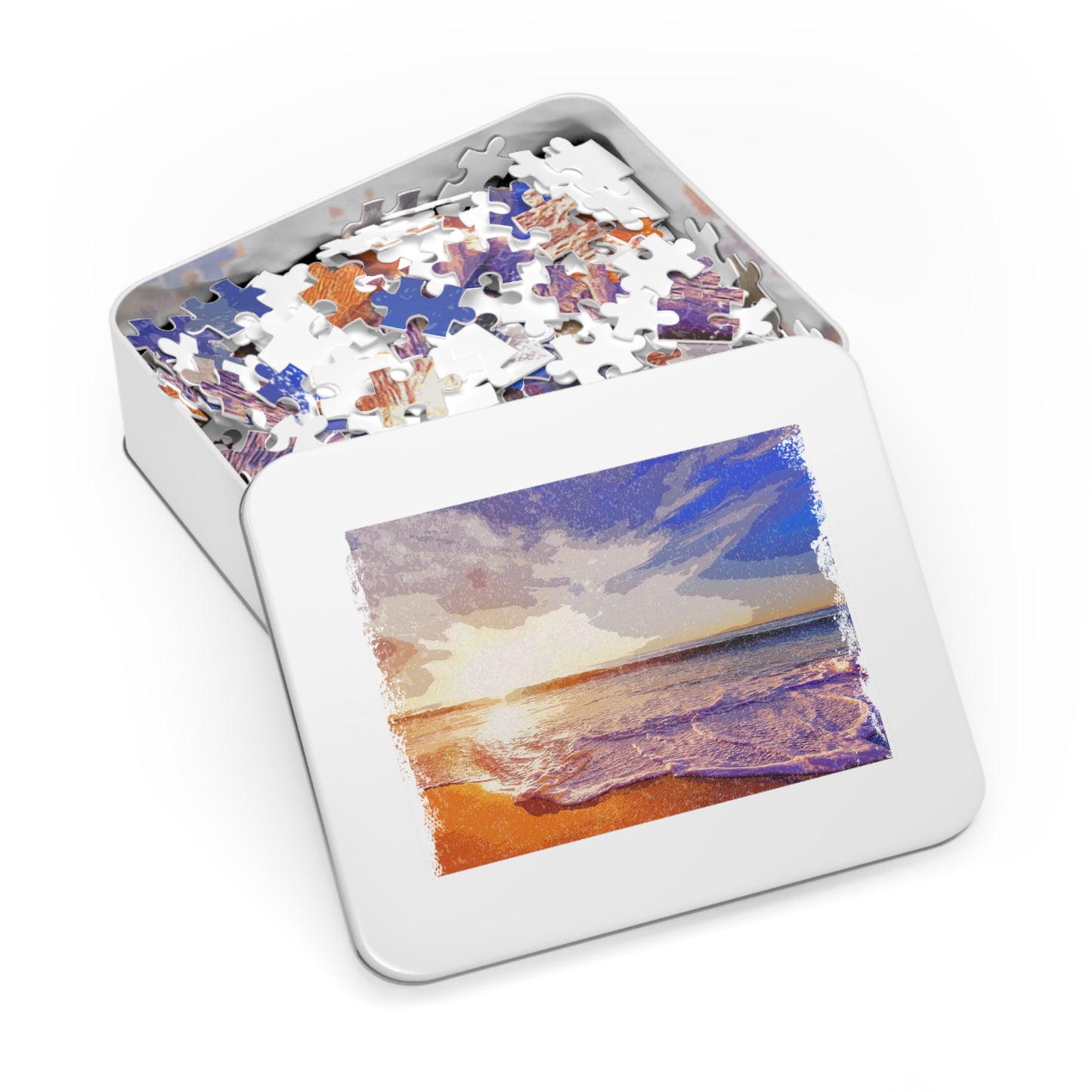 Beach Sunset Jigsaw Puzzle with Tin - Perfect for Family Nights, Gifts, Relaxation, and Home Decor
