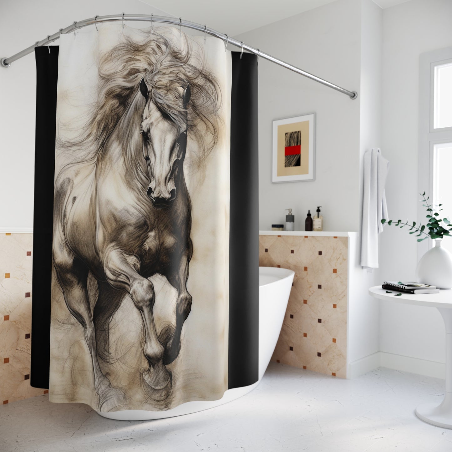 Majestic Horse Shower Curtain, Equestrian Bathroom Decor, Horse Lover Gift, Farmhouse Style, Nature-Inspired, Unique Home Accessory