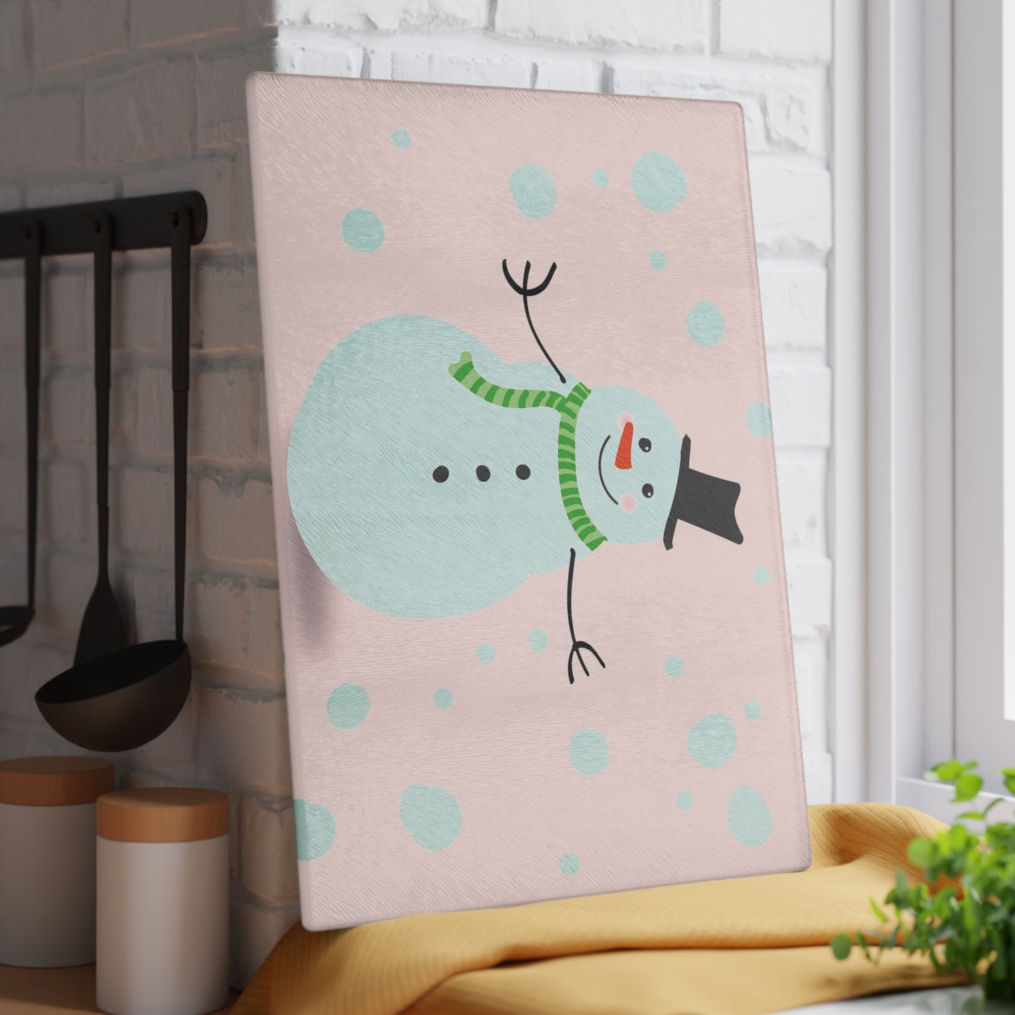 Festive Snowman Glass Cutting Board | Kitchen Decor, Holiday Gift, Winter Cooking, Unique Gift Idea, Home Essentials
