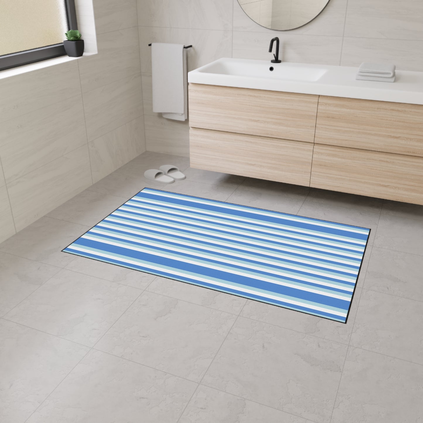 Striped Blue Heavy-Duty Floor Mat — Durable Non-Slip Entry Rug
