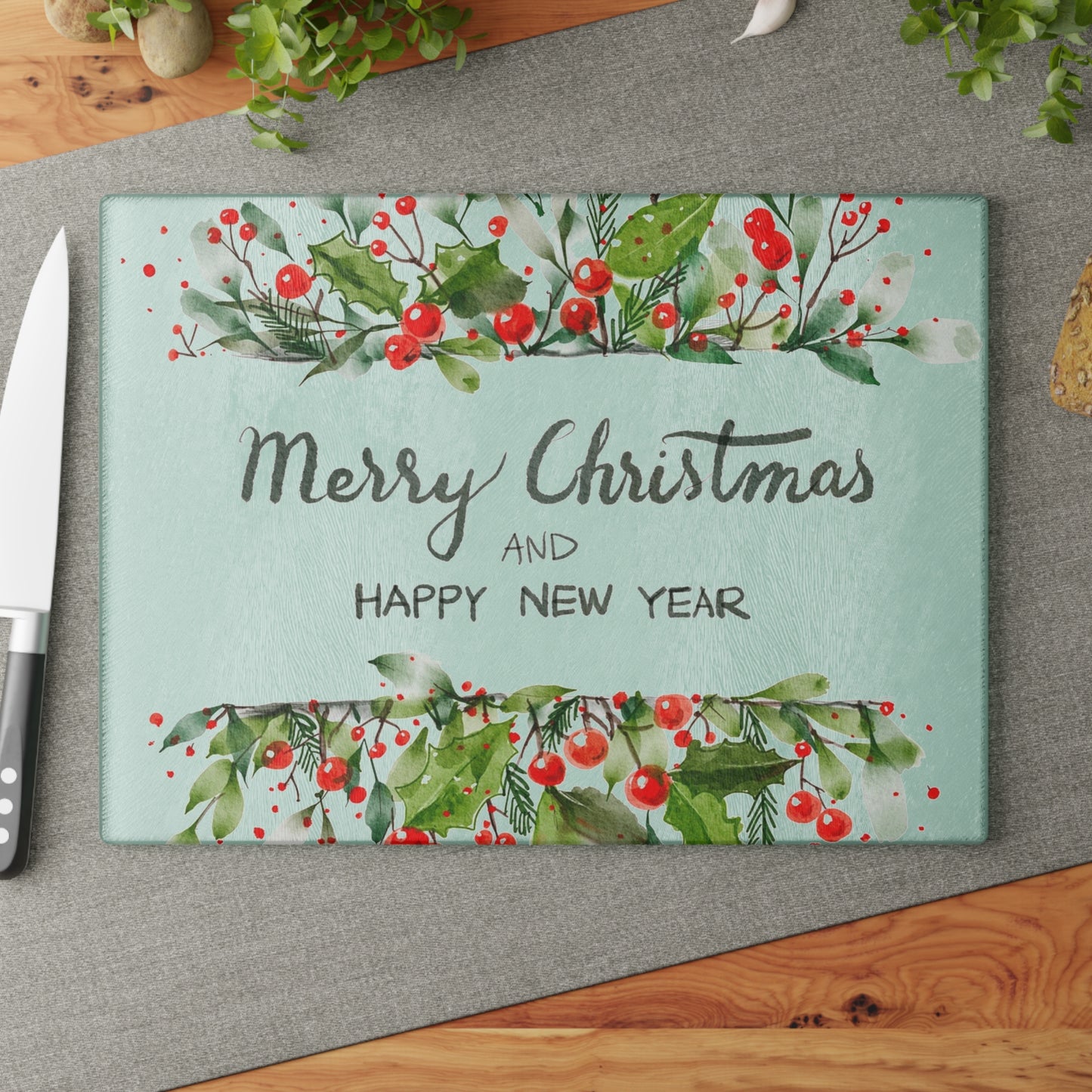 Merry Christmas Glass Cutting Board, Festive Kitchen Decor, Holiday Gift, Home Cook's Essentials, New Year Celebration