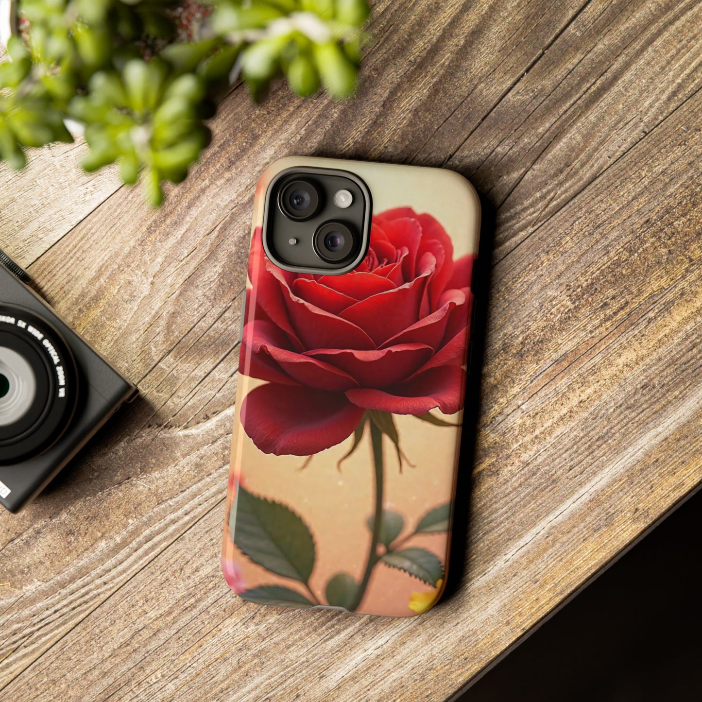 Floral Phone Case with Red Rose Design, Tough Phone Cover, Flower Print, Gift for Her, Stylish Accessory, Floral Aesthetic