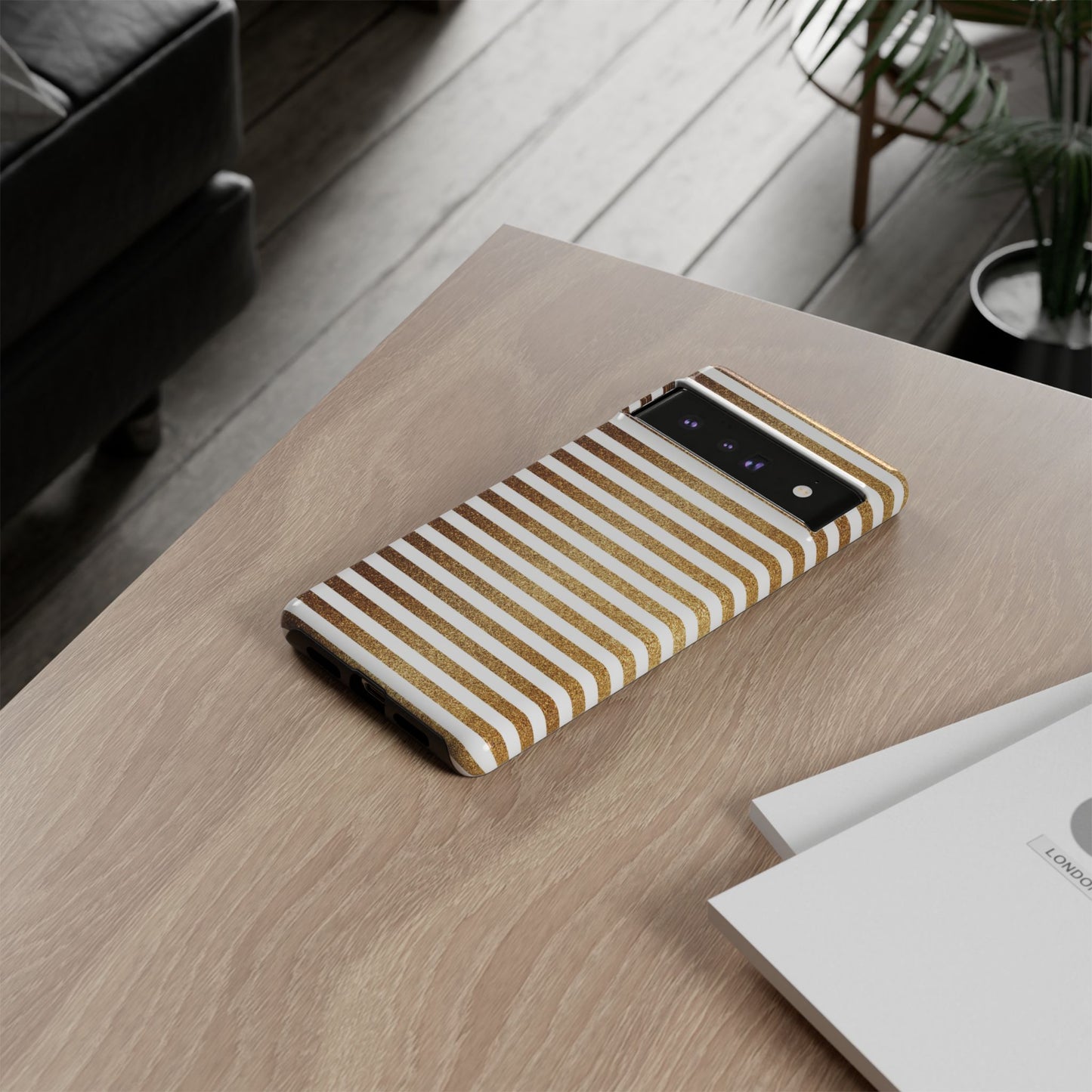 Glamorous Gold Striped Phone Case | Tough Cases, Stylish Phone Cover, Chic Accessories, Gift for Her, Fashionable Tech