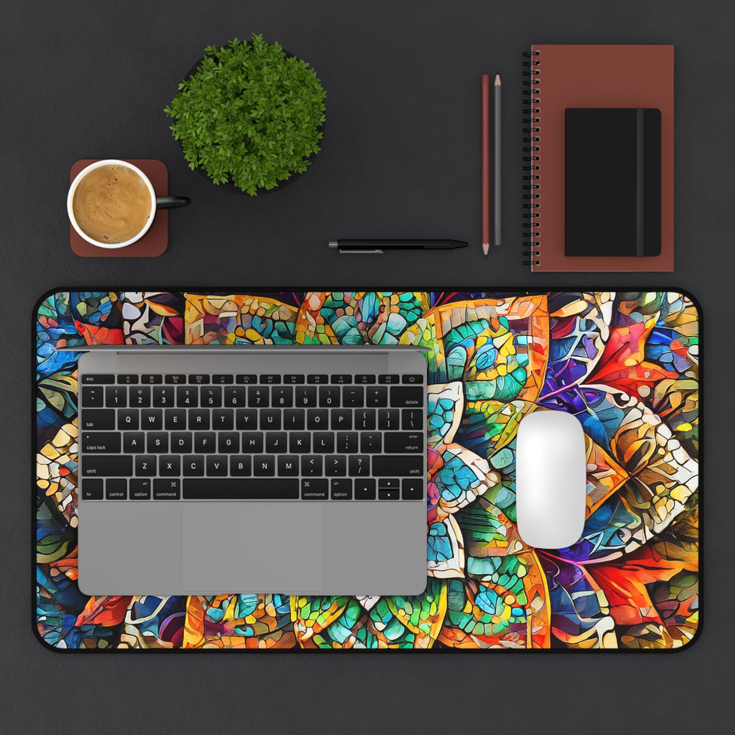 Mandala Stained-Glass Desk Mat — Colorful Boho Mouse Pad for Home Office