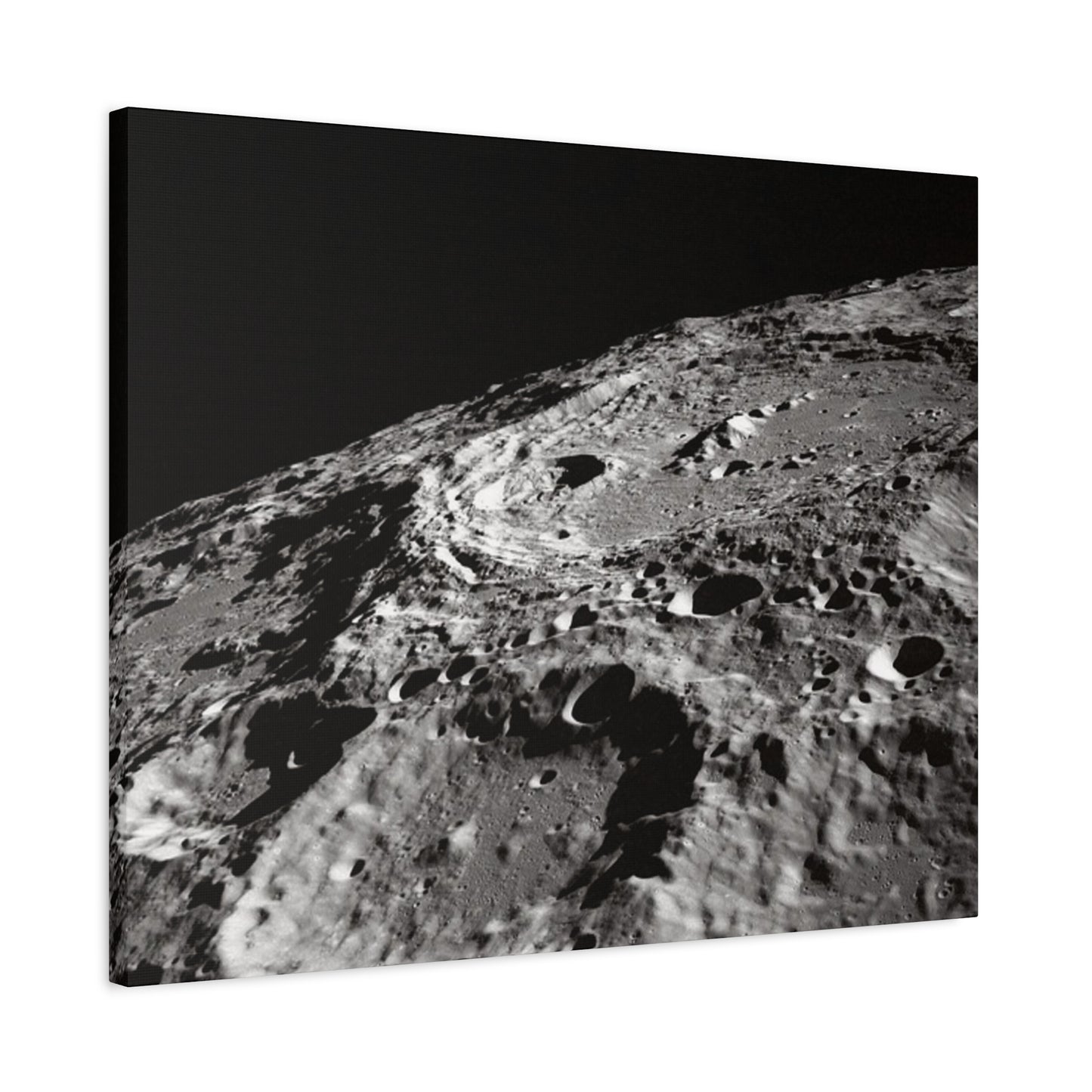 Lunar Surface Matte Canvas Print — Black & White Moon Crater Wall Art