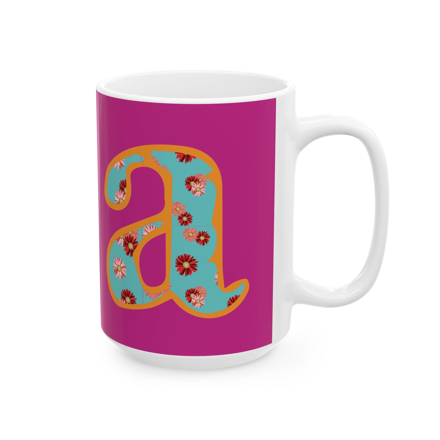 Floral Lettered Ceramic Mug - Vibrant Coffee Cup, Gift for Her, Kitchen Decor, Personalized Drinkware, Fun Floral Mug