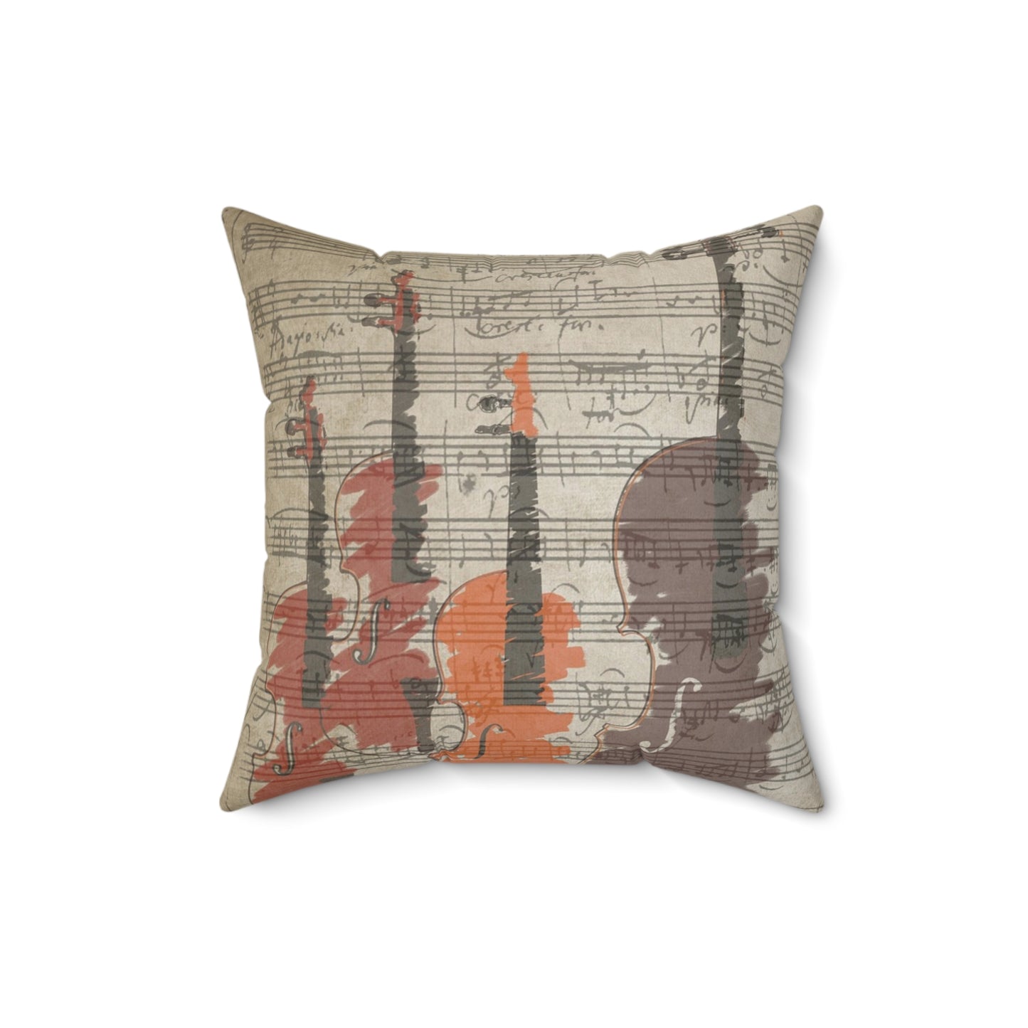 Violin Sheet Music Decorative Pillow — Rustic Orchestra Instrument Throw Pillow