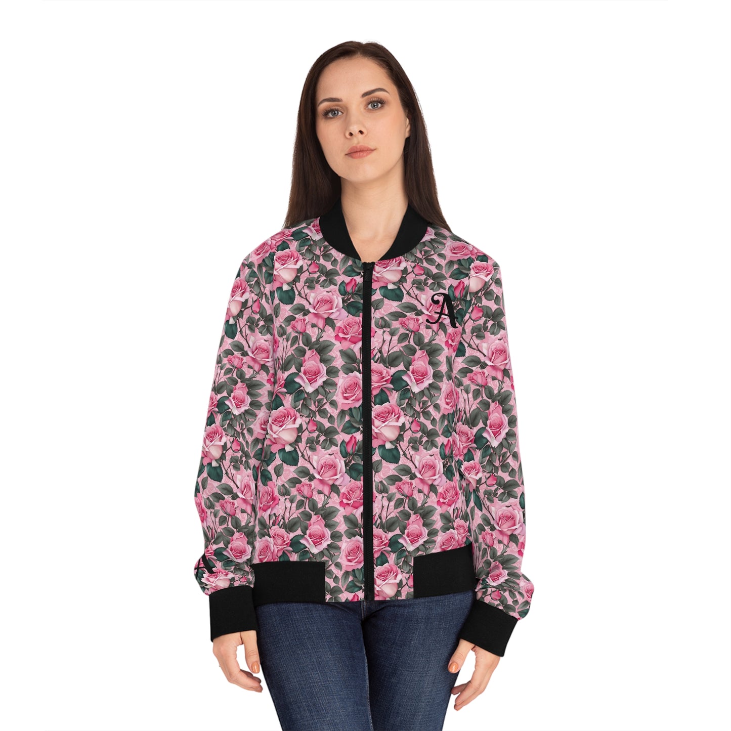 Floral Women's Bomber Jacket  - Letter A  Stylish Outerwear for All Seasons, Trendy Spring Fashion
