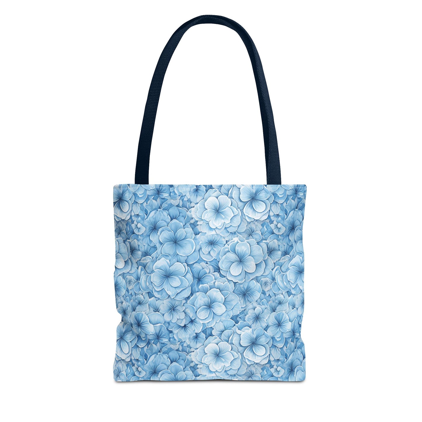 Blue Watercolor Floral Tote Bag — Reusable Flower Pattern Shopper