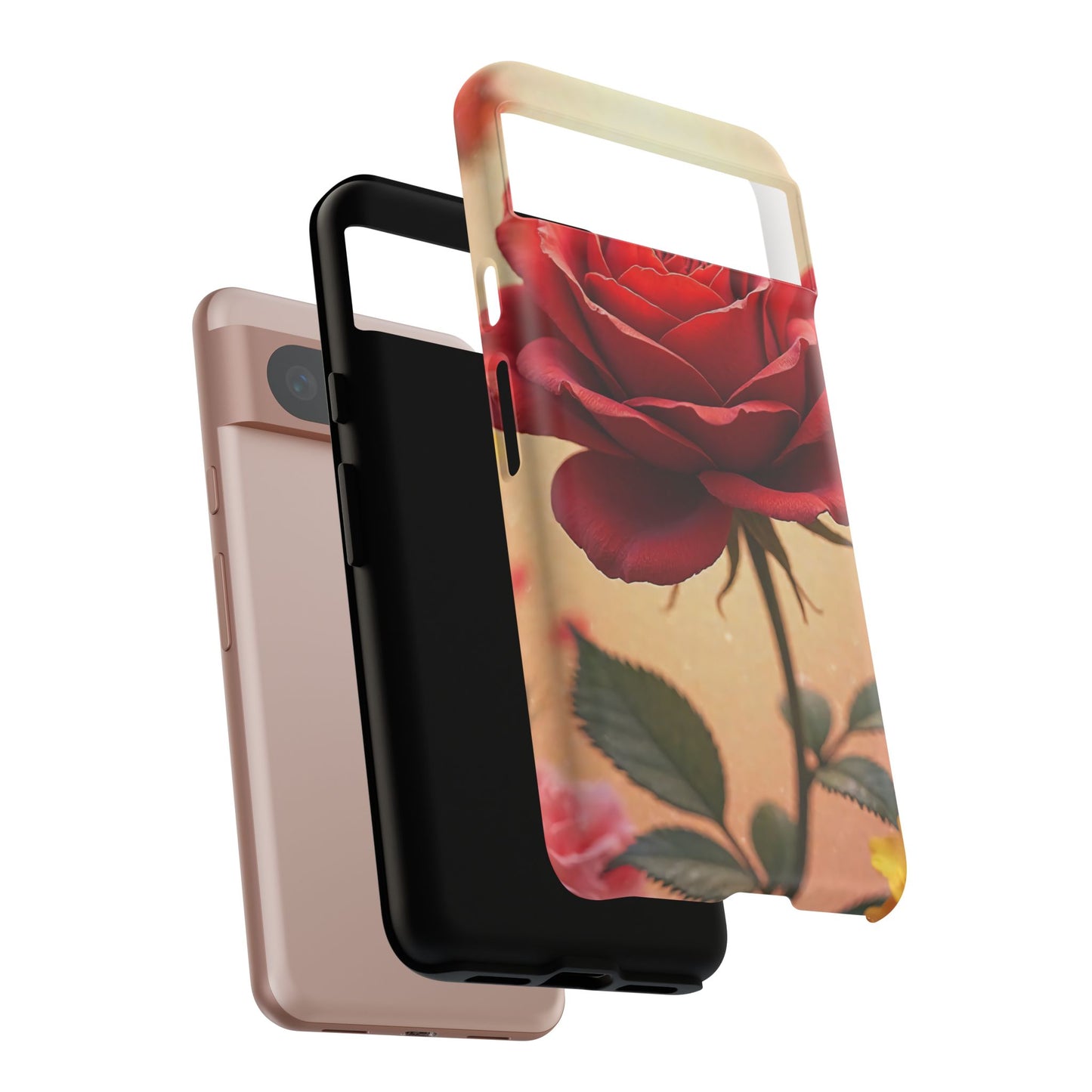 Floral Phone Case with Red Rose Design, Tough Phone Cover, Flower Print, Gift for Her, Stylish Accessory, Floral Aesthetic