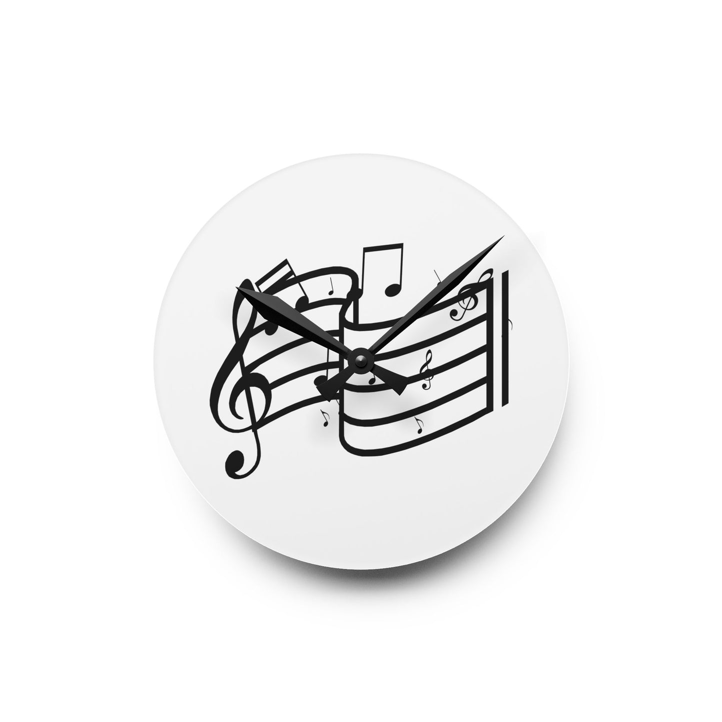 Musical Notes Acrylic Wall Clock — Black Treble Clef Design