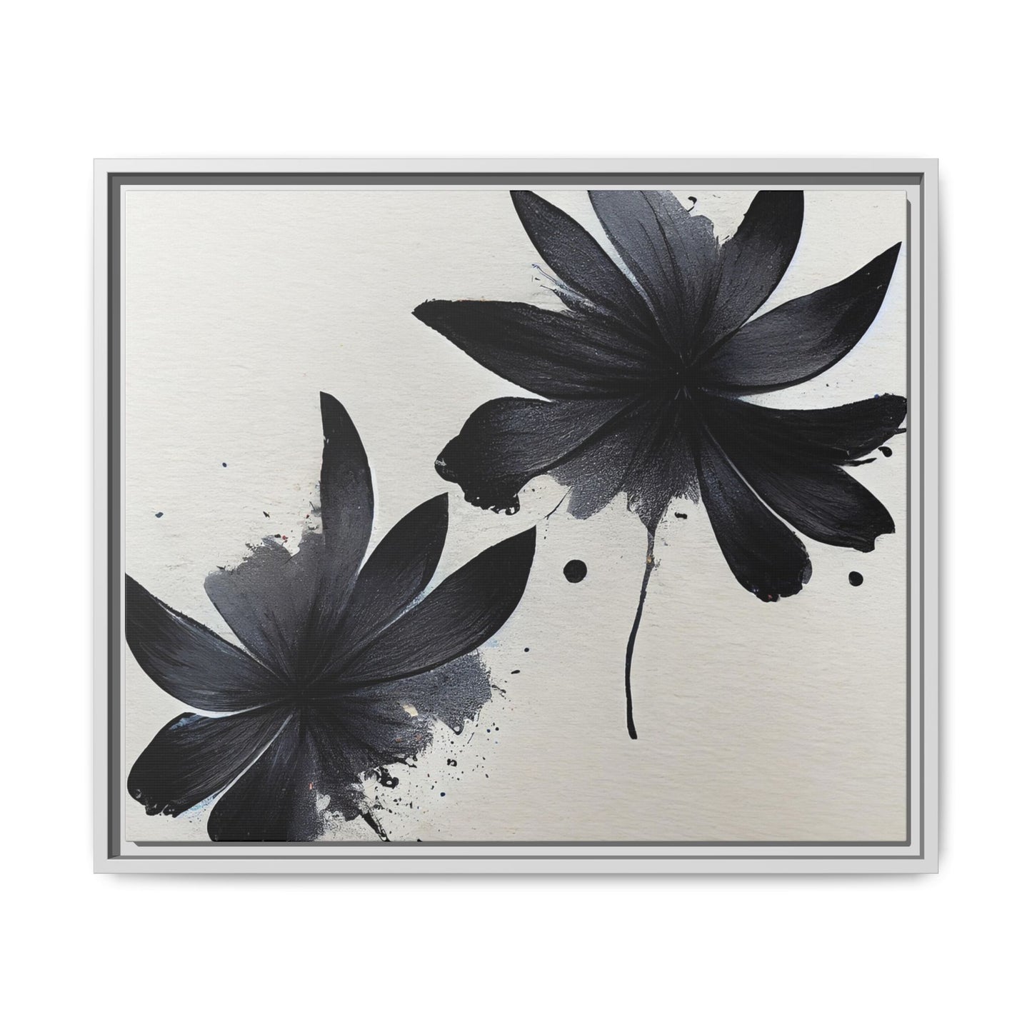 Framed Black Floral Matte Canvas Wall Art — Monochrome Botanical Print