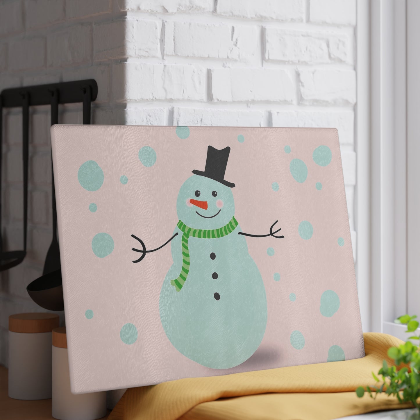 Festive Snowman Glass Cutting Board | Kitchen Decor, Holiday Gift, Winter Cooking, Unique Gift Idea, Home Essentials
