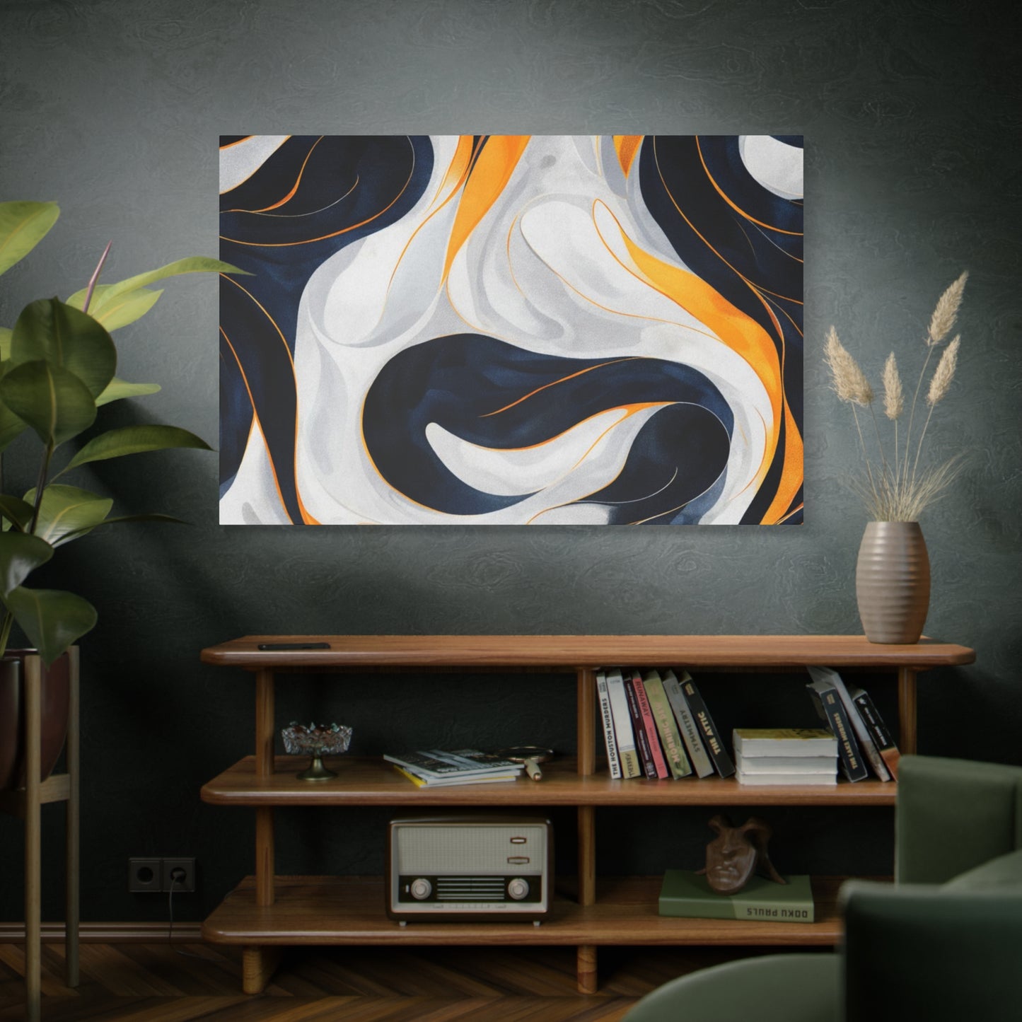 Abstract Navy & Gold Swirl Matte Canvas Wall Art