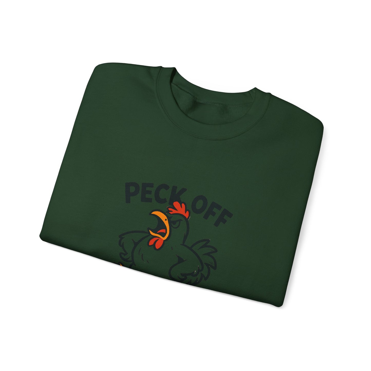 Crewneck Sweatshirt — 'Peck Off' Funny Angry Chicken Graphic