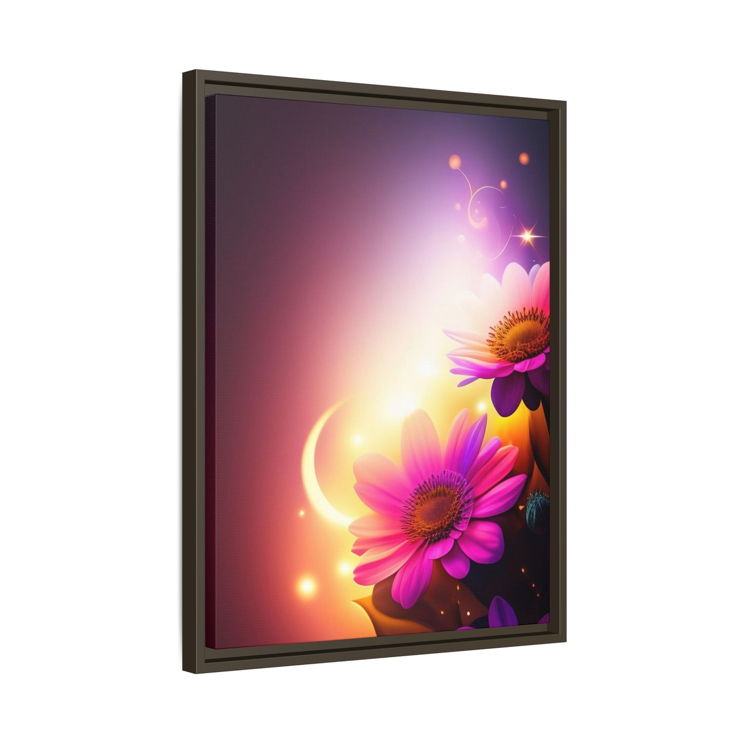 Framed Floral Canvas Art — Pink Daisies Sunset Wall Print