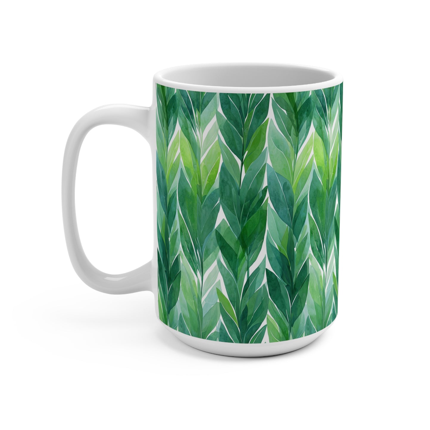Green Leaf Pattern Mug - Nature Lover Gift, Eco-Friendly Drinkware, Plant Decor, Tea & Coffee Cup, Home Office Essential