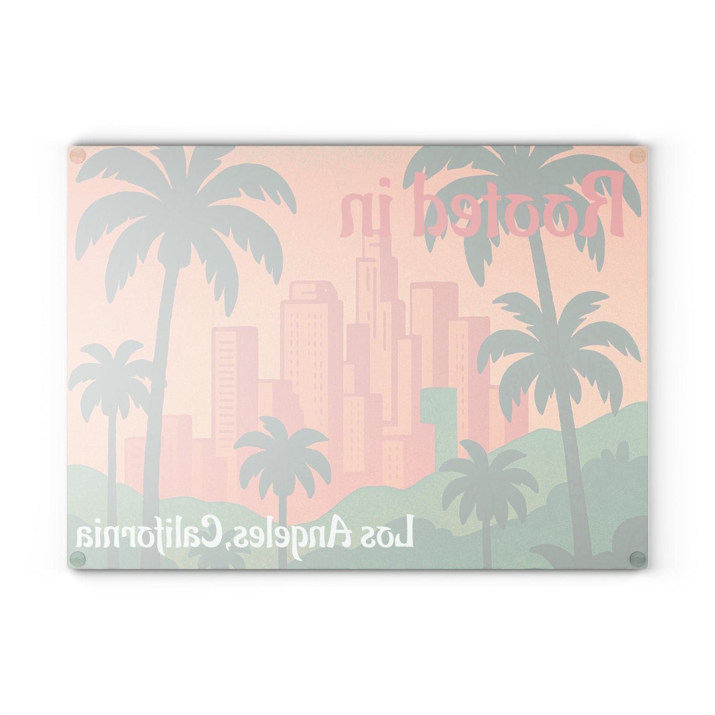Los Angeles Themed Glass Cutting Board, Home Decor, Kitchen Gift, Housewarming Present, Tropical Kitchenware, Palm Tree Design
