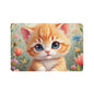 Cute Orange Kitten Pet Food Mat (12x18) — Floral Non-Slip Feeding Placemat for Cats & Small Dogs