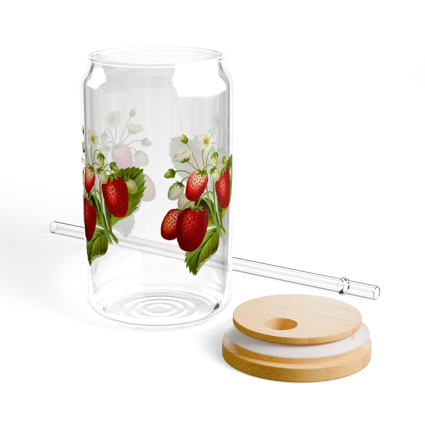 Strawberry-Painted Sipper Glass, Eco-Friendly Drinkware for Smoothies, Juices, Gifts for Mom, Summer Parties, Kitchen Decor