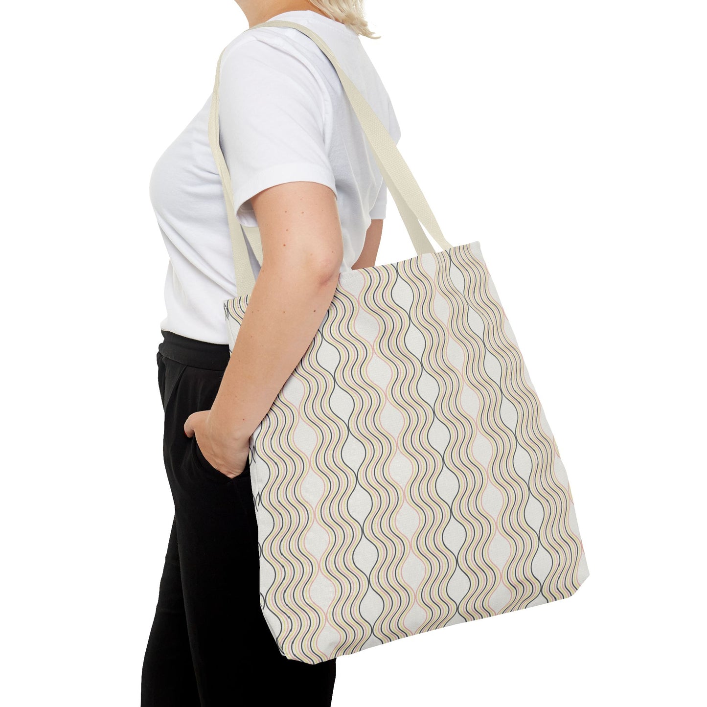Waves Pattern Tote Bag, Boho Chic Handbag, Everyday Carry, Beach Bag, Gift for Her, Eco-Friendly Style