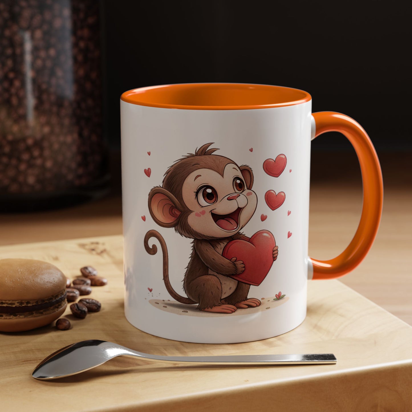 Cute Monkey Love Coffee Mug, Valentine's Gift, Animal Lover's Mug, Heartfelt Coffee Cup, Fun Kitchen Decor