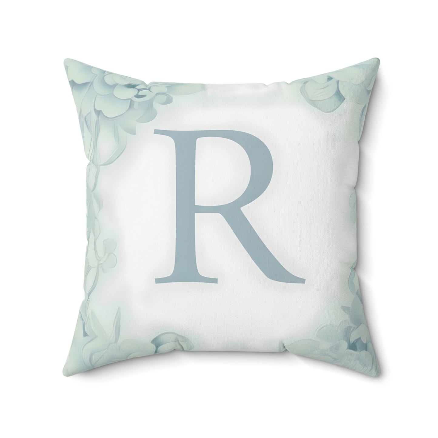 Monogram R Floral Throw Pillow - Pastel Green Decorative Accent
