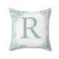 Monogram R Floral Throw Pillow - Pastel Green Decorative Accent