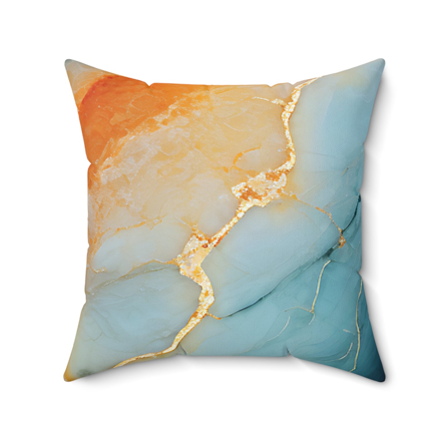 Blue & Gold Marble Decorative Pillow — Turquoise Abstract Square Throw Pillow