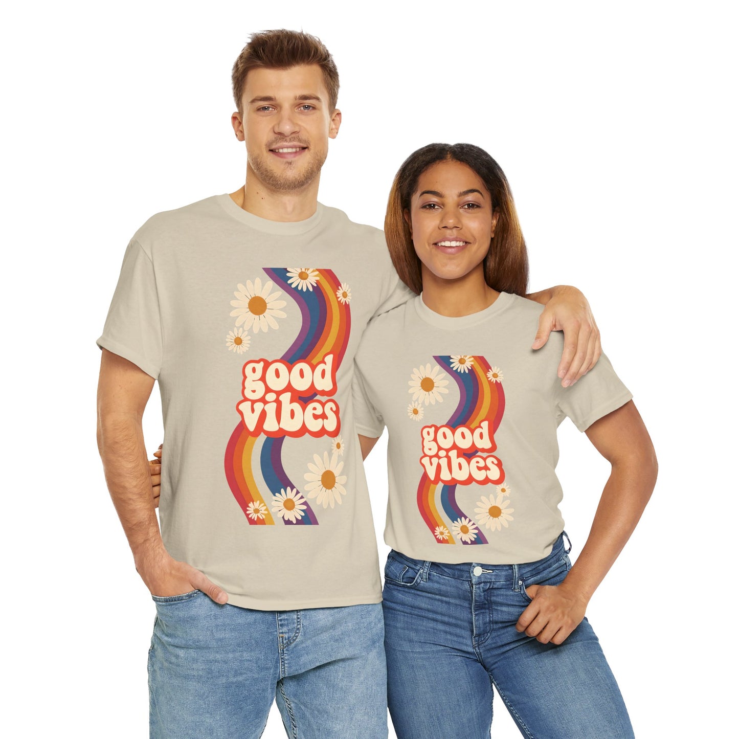 Good Vibes Unisex Heavy Cotton Tee, Retro Graphic T-Shirt, Feel Good Apparel, Summer Outfit, Casual Gift for Friends