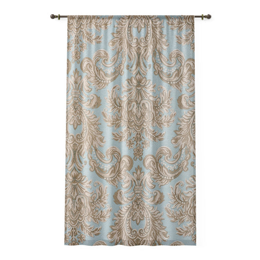 Elegant Vintage Pattern Window Curtain, Home Decor, Light Filtering Drapes, Living Room Accessory, Soft Blue and Beige Design