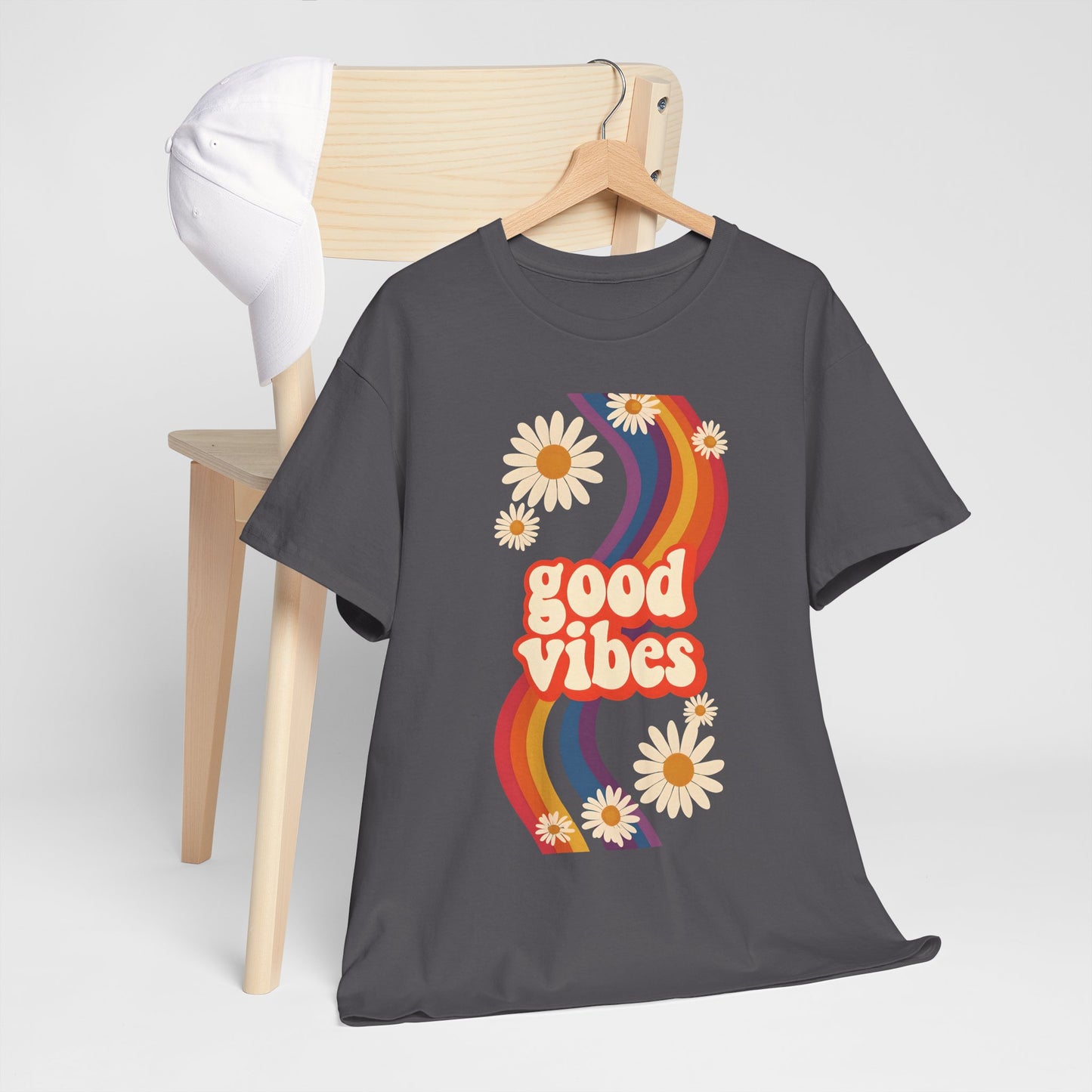Good Vibes Unisex Heavy Cotton Tee, Retro Graphic T-Shirt, Feel Good Apparel, Summer Outfit, Casual Gift for Friends