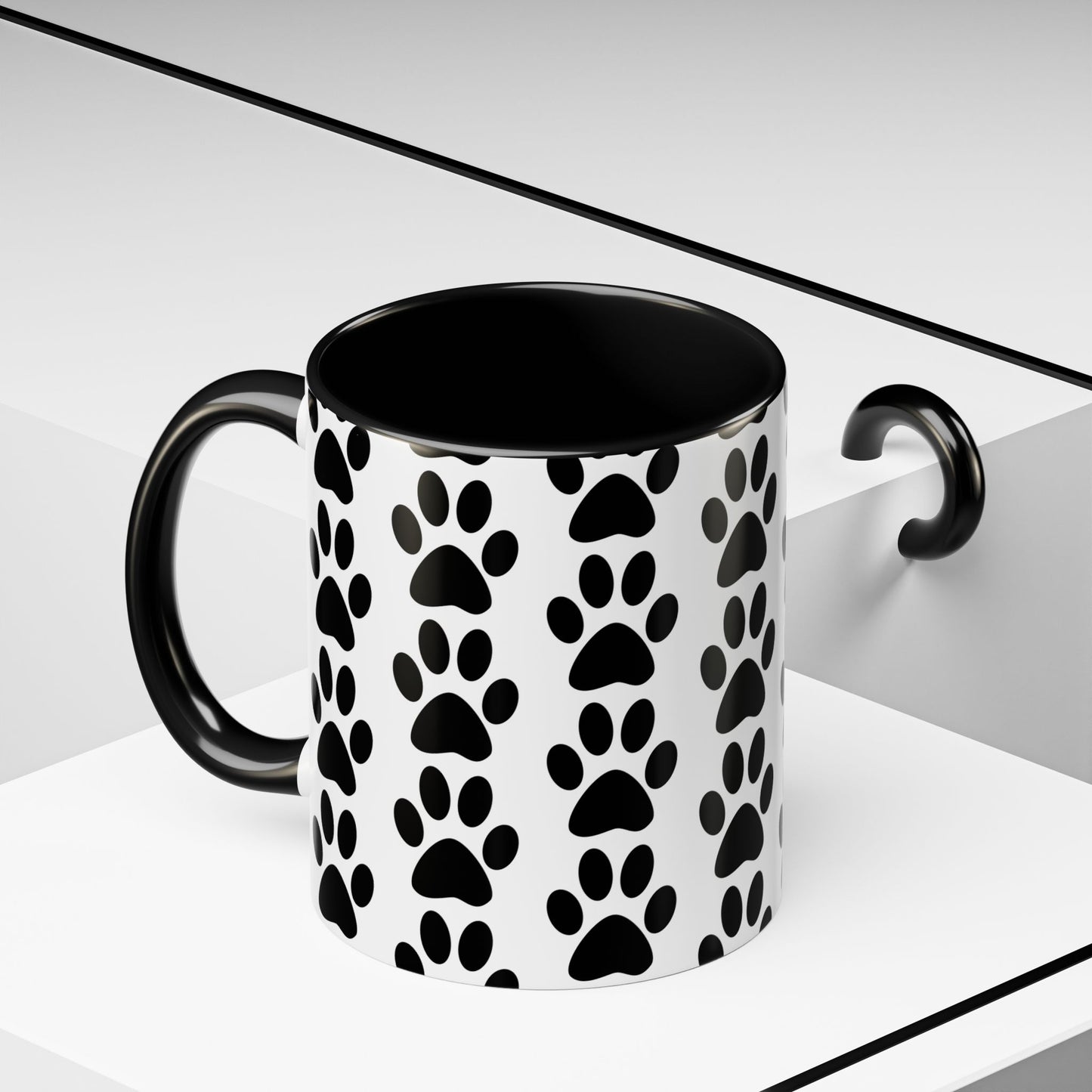 Paw Print Accent Coffee Mug - Dog Lover Gift, Black and White Pet Mug, Cute Animal Decor, Personalized Pet Owner Present, Coffee Tea Cup