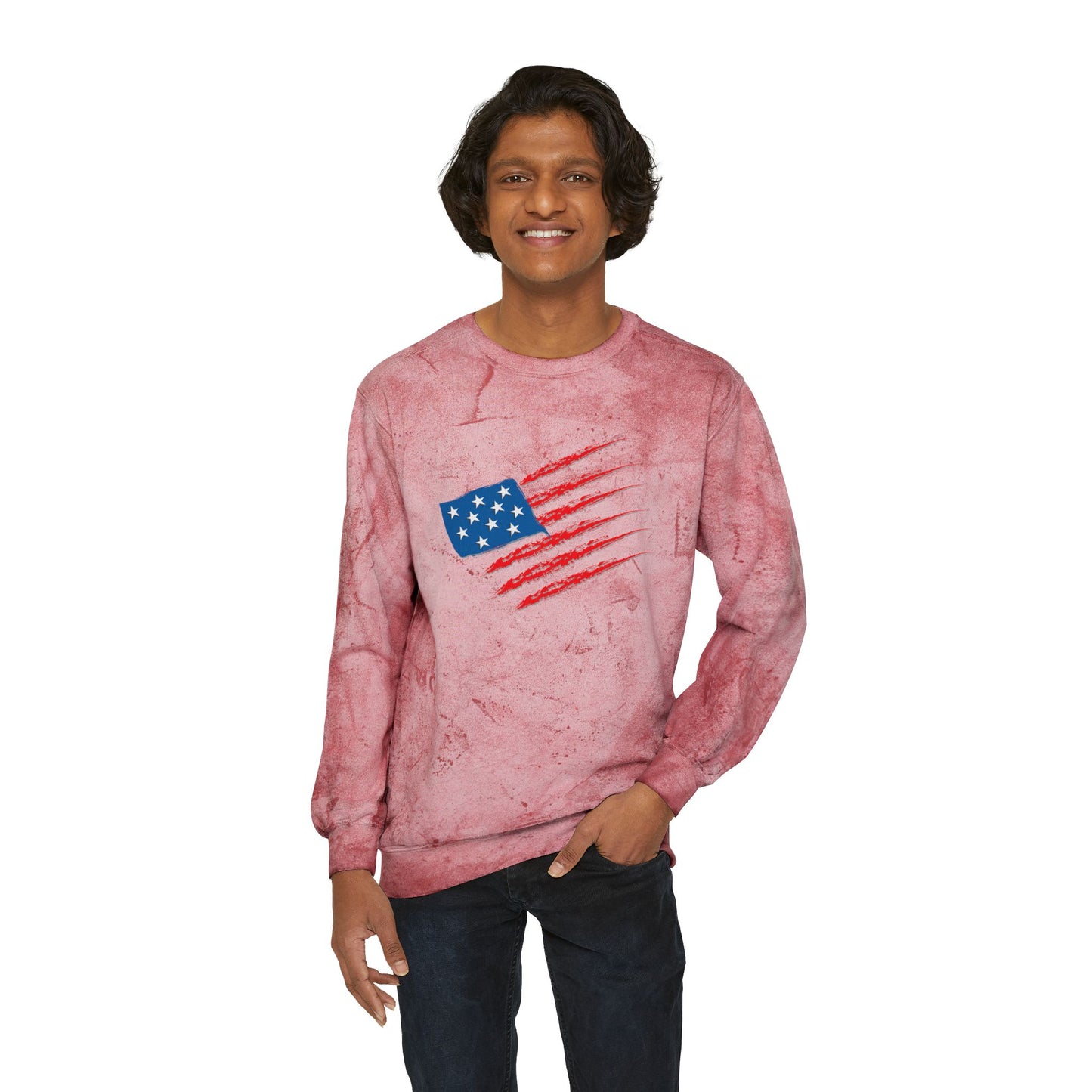 Patriotic Color Blast Crewneck Sweatshirt - Unisex, USA Flag, Casual Wear, Gift for Veterans, Independence Day Apparel
