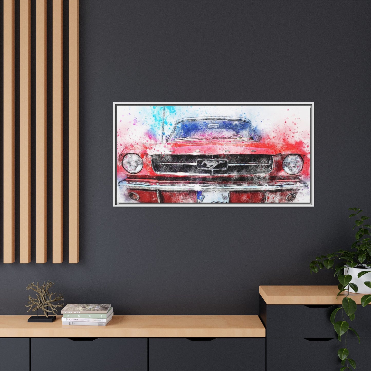Matte Canvas, Framed Mustang Car