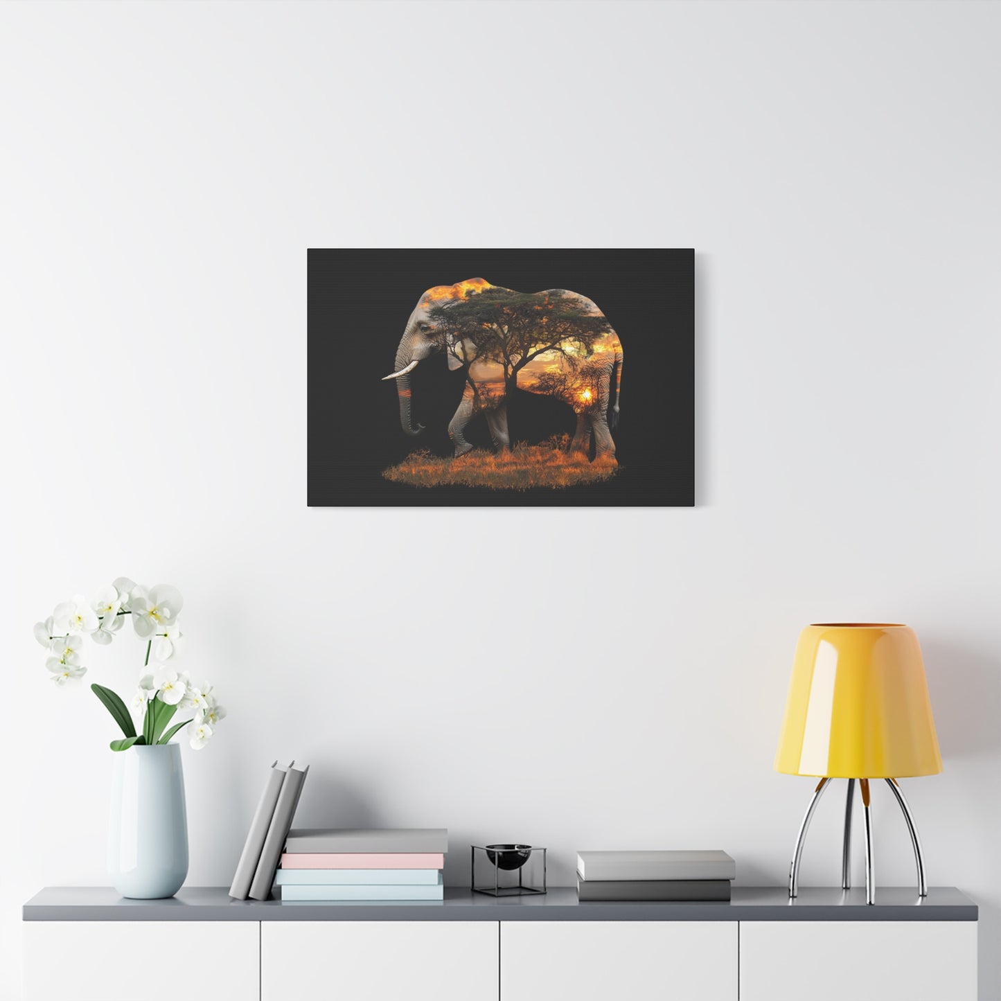 Elephant Tree Matte Canvas Art, Nature Wall Decor, Wildlife Home Decoration, Gift for Animal Lovers, Boho Living Room Accent