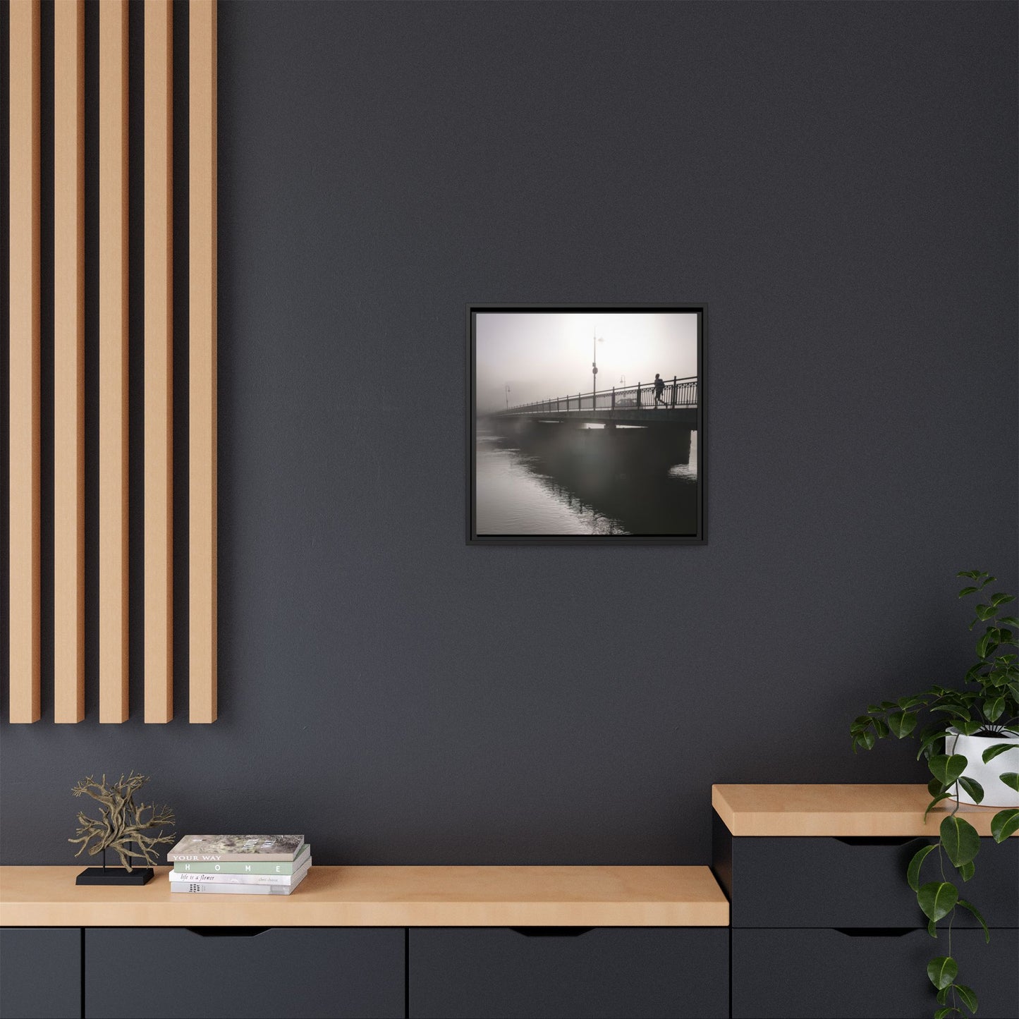 Framed Matte Canvas - Foggy Bridge Black & White Photography