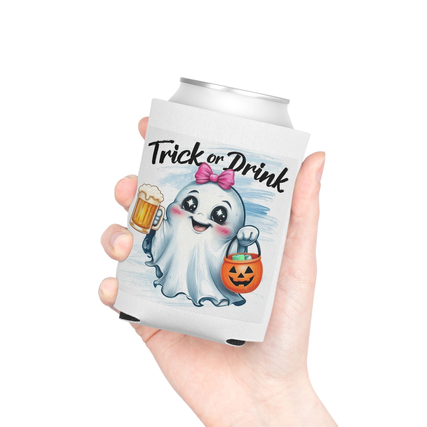 Cute Ghost Can Cooler, Halloween Drink Holder, Trick or Treat Beverage Insulator, Funny Party Favor, Unique Gift Idea