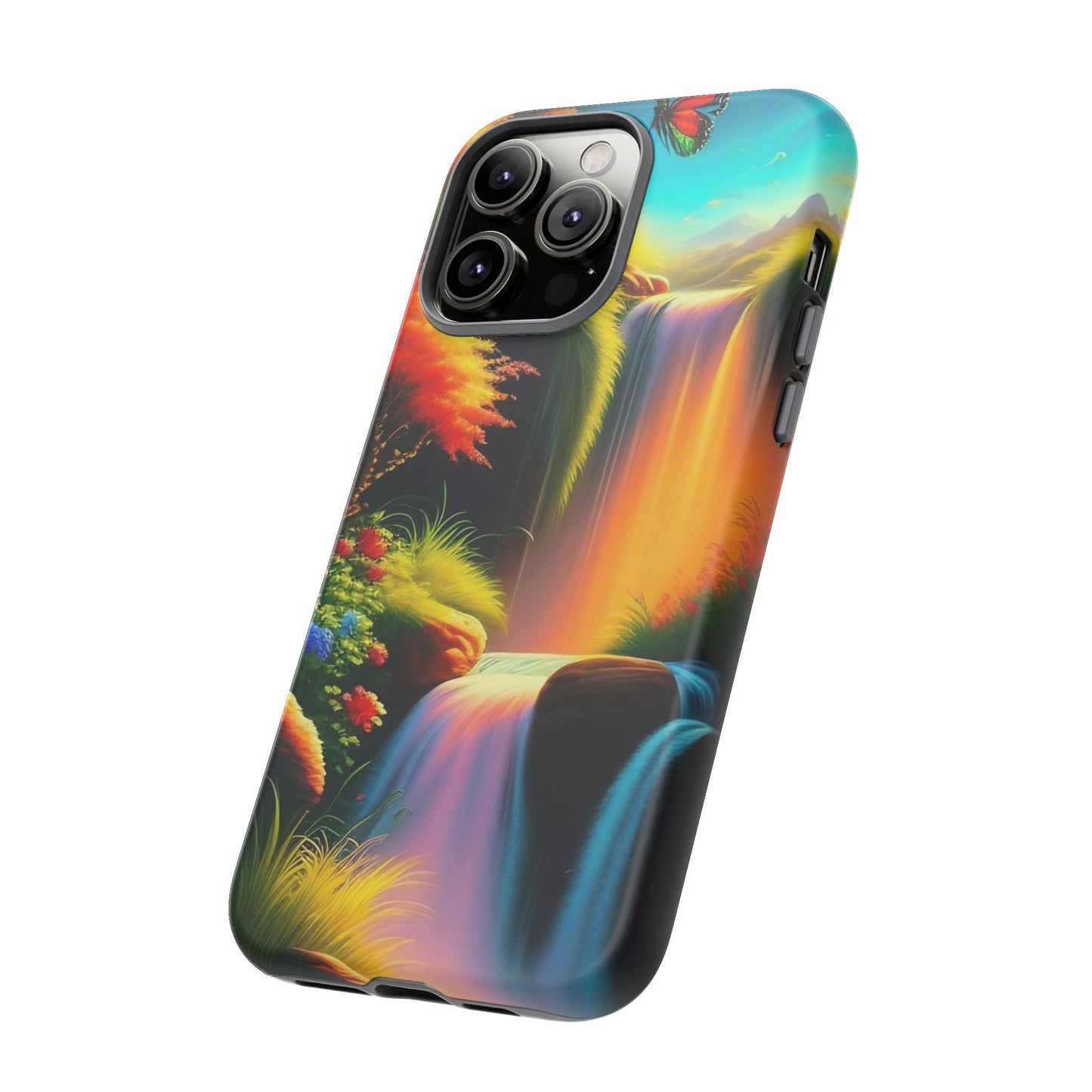 Phone Case - Vibrant Waterfall Landscape with Butterfly | Colorful Nature Protective Case