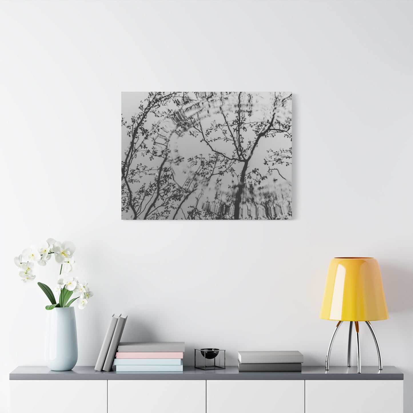 Canvas Wall Art — Monochrome Blurred Ferris Wheel with Tree Silhouettes