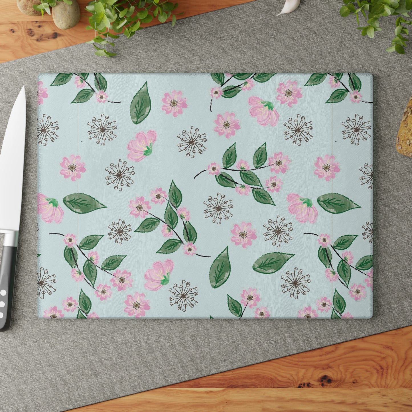 Floral Glass Cutting Board, Kitchen Decor, Gift for Garden Lovers, Wedding Registry, Mother’s Day Gift, Cooking Essential